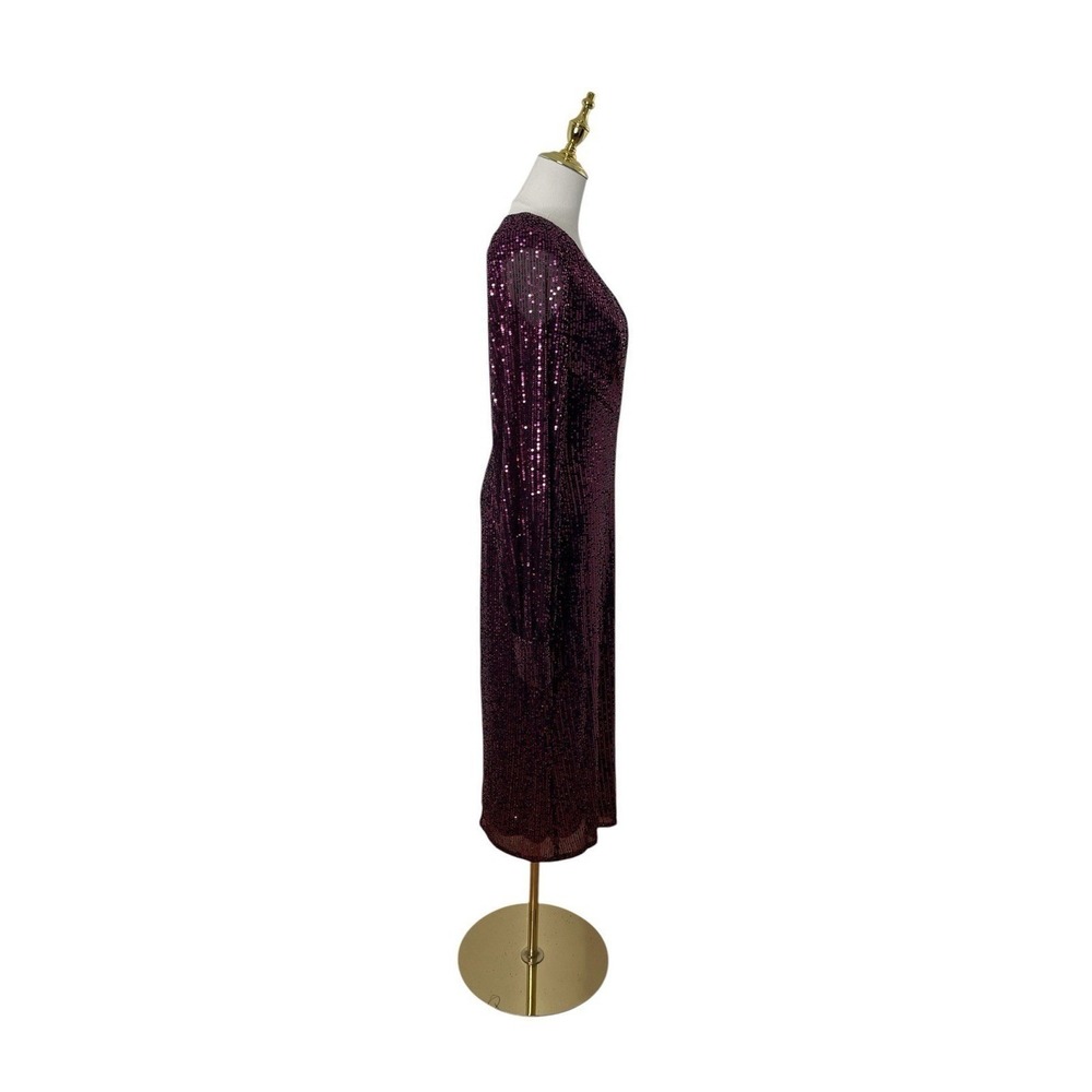 Mac Duggal 26866 Magenta Sequin Long Sleeve Plunge Midi Dress Size‎ 6 $398 - Picture 4 of 6